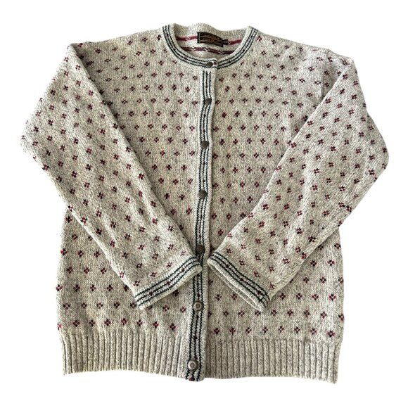 Vintage Eddie Bauer Bird’s Eye Wool Cardigan Women’s M Cottagecore Grannycore - Picture 1 of 6